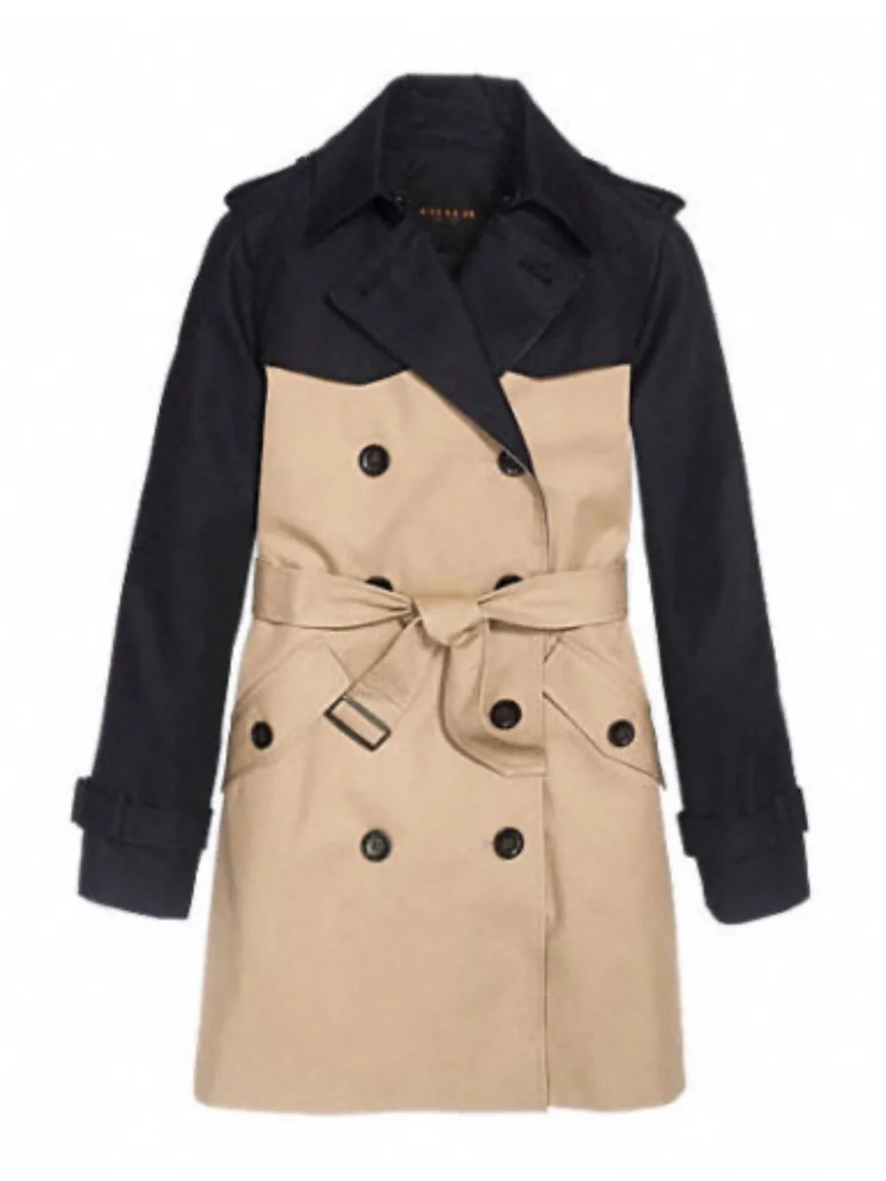 COACH Two-Tone Black & Beige Short Trench Belted Coat Medium
